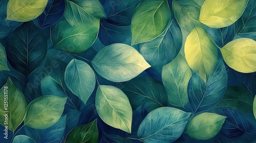 Seamless Organic Leaf Pattern in Soft Greens and Blue for a Natural Botanical Flow