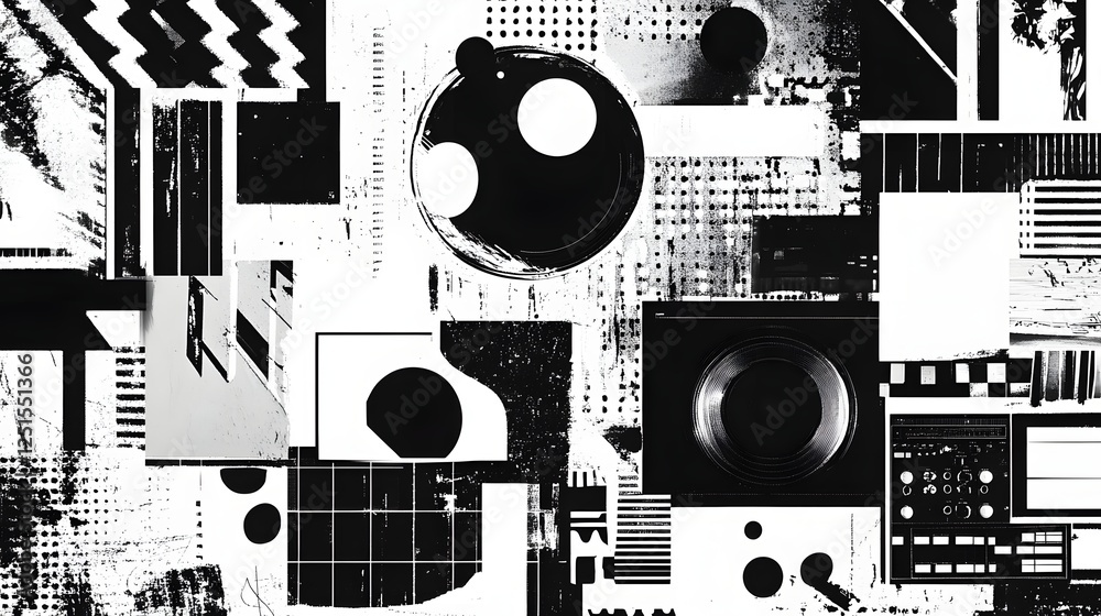 Obraz premium Abstract Geometric Monochrome Composition with Shapes and Patterns