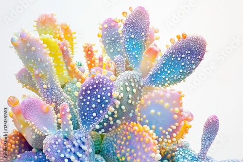 Vibrant and colorful cactus covered in white spherical protrusions photo