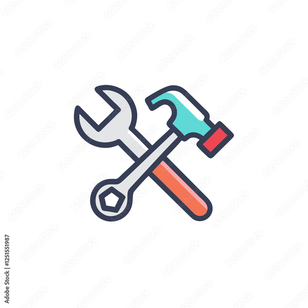 wrench hammer cross colored icon on transparent background
wrench hammer cross colored icon on transparent background