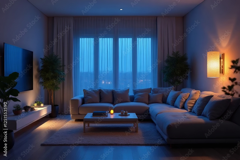 Fototapeta premium Modern living room with a stylish sofa and elegant interior design