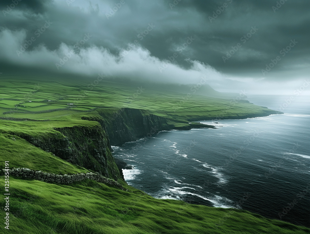 Fototapeta premium Dramatic Coastal Landscape with Green Cliffs 