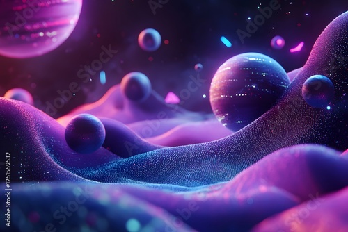 Surreal Cosmic Landscape with Glowing Spheres