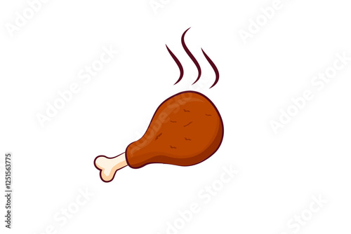 Simple fried chicken leg icon, hot chicken leg vector on white background.