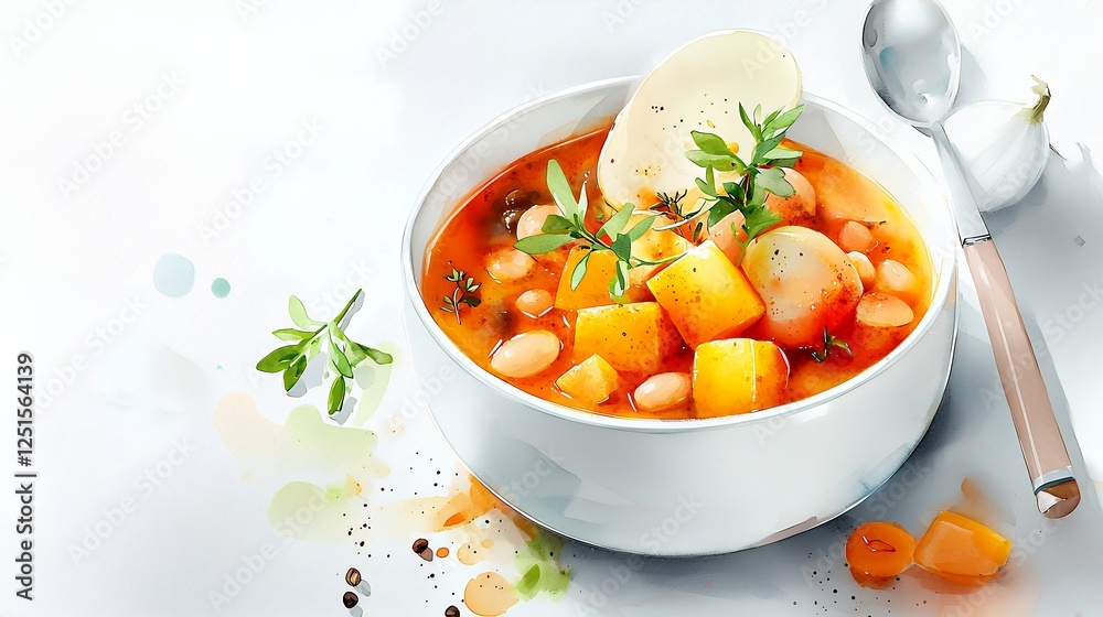 Bowl Of Vegetable Soup With Bread Croutons Bowl Of Vegetable Soup With Bread Croutons