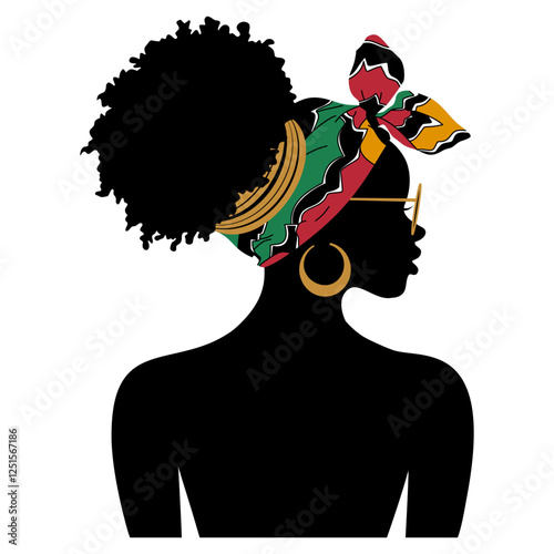 American African woman with colorful turban Silhouette.vector illustration.