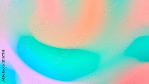 Pastel neon rainbow multicolor gradient in cyan blue aquamarine green light pink peach orange. Grainy blurred abstract background, copy space. Iridescent cheerful retro design wallpaper. Summer vibes