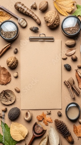 Autumnal arrangement with blank paper, showcasing nature's bounty photo