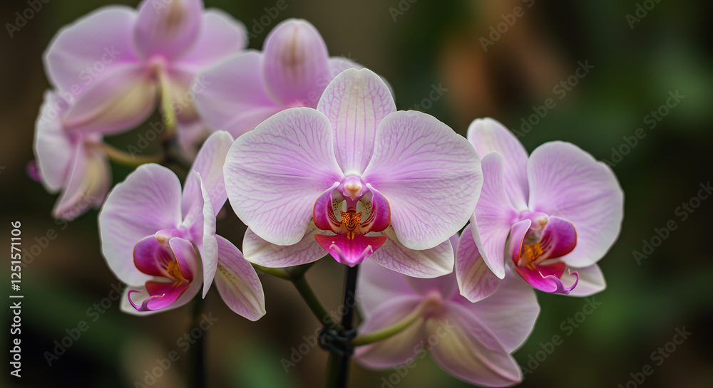 Obraz premium Elegant Light Purple Orchid Flowers Blooming with Dark Green Background