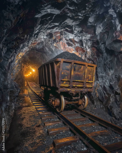 A trolley loaded with coal emerges from a dark min_002