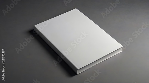 Blank White Book Mockup on Gray Background, A high-quality, professional mockup of a blank white book lying on a gray surface.