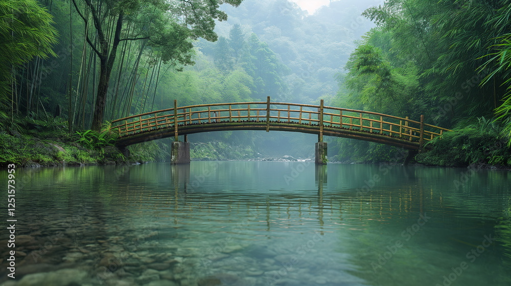 Fototapeta premium An ancient bamboo bridge spans a small mountain st_007