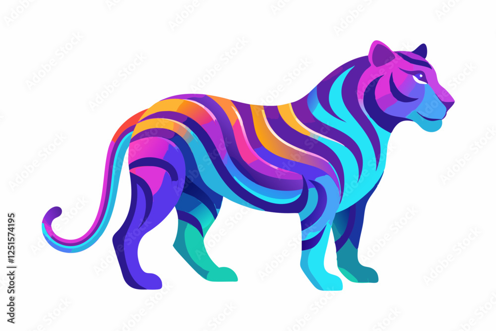Obraz premium Colorful Gradient Tiger Silhouette – Neon Abstract Wildlife Art.