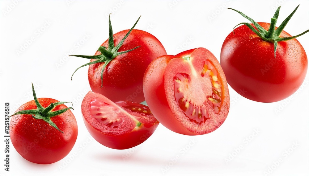 falling tomatoes isolated on a white background with a clipping path falling tomatoes isolated on a white background with a clipping path
