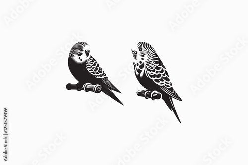A Budgerigar bird silhouette black and white image adobe illustrator eps