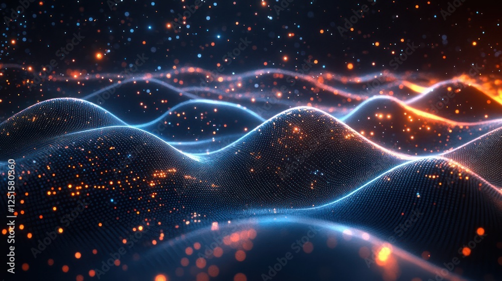 Obraz premium Glowing digital waves, particle background, abstract, tech