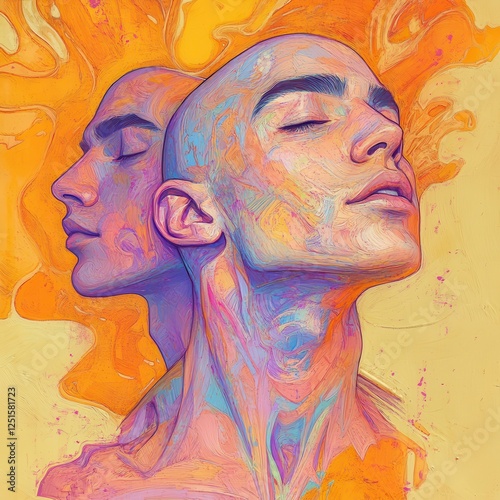 Two faces bathed in light and color, a study in duality and serenity.