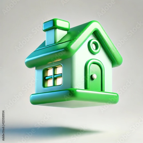 3D Cartoon Vector Green House Icon