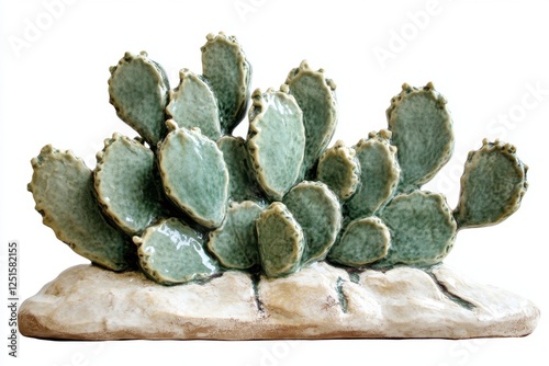 Ceramic prickly pear cactus sculpture on an off white base photo