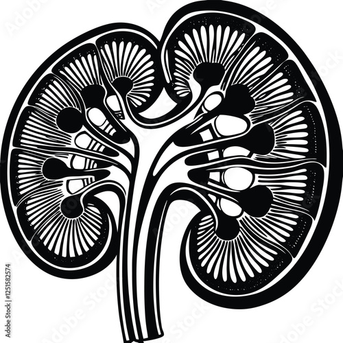 Kidney silhouette vector art in black on a white background. Minimalist medical illustration for healthcare, anatomy, and nephrology designs