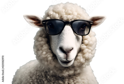 fasting day concept greeting card holiday isolated background cartoon sheep arabic portrait funny wearing adha muslim mubarak goat transparency celebration holy moon laughing islamic eid sunglasses
