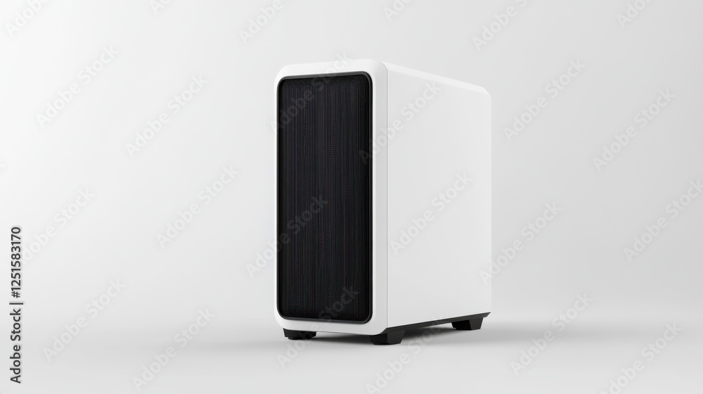Minimalistic White Computer Case with Black Grille, Perfect for Gaming and Professional Use in Modern Interiors Minimalistic White Computer Case with Black Grille, Perfect for Gaming and Professional Use in Modern Interiors