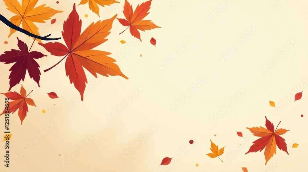 Autumnal Branch with Falling Leaves, a Colorful Design for Seasonal Greetings and Festive Celebrations Autumnal Branch with Falling Leaves, a Colorful Design for Seasonal Greetings and Festive Celebrations