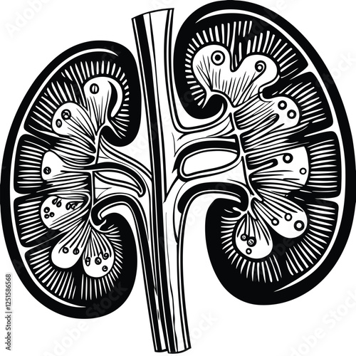 Kidney silhouette vector art in black on a white background. Minimalist medical illustration for healthcare, anatomy, and nephrology designs