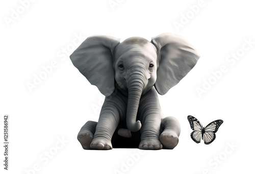 Obraz na płótnie s ai white character grey cute safari illustration zoo sitting ground elephant funny butterfly art jungle side front outline cartoon fun background mammal drawing head animal wild a teal flying baby w salonie