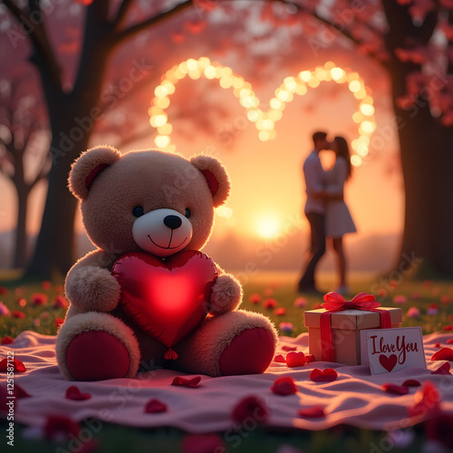 Cuddly Love Romantic Teddy Bear Picnic at Sunset