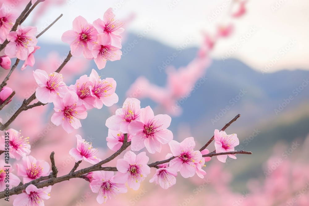 Delicate Pink Blossoms Gracefully Adorn Branch Delicate Pink Blossoms Gracefully Adorn Branch