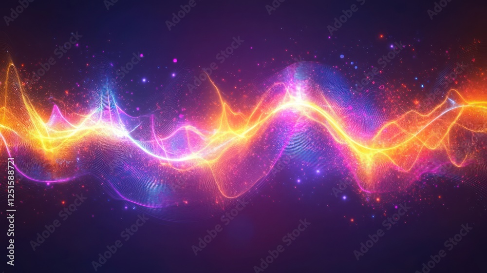 Obraz premium Colorful energy wave, digital art, dark background, website banner