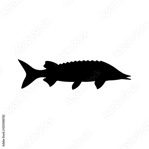 Atlantic sturgeon fish silhouette vector flat illustration design on white background.