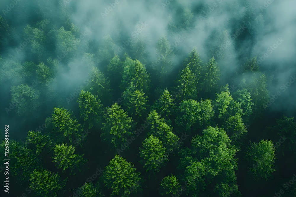 Misty Mountain Forest Aerial View Lush Green Trees Nature Misty Mountain Forest Aerial View Lush Green Trees Nature
