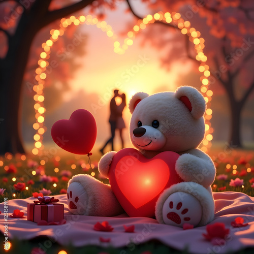 Heartwarming Valentine’s Day Scene with a Giant Teddy Bear