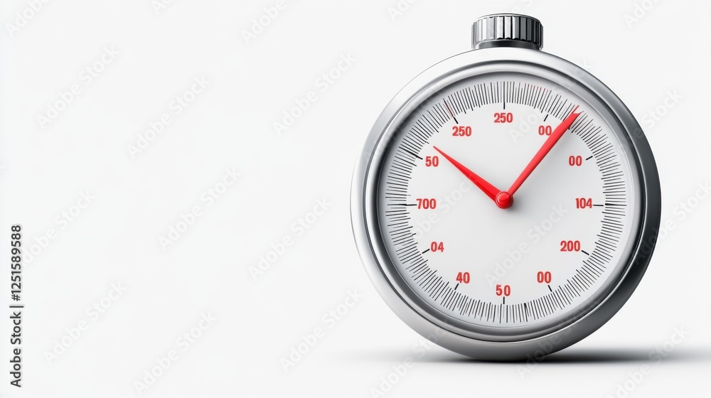 Classic Stopwatch with Red Hands on a Minimalist Background Emphasizing Time Measurement Concept Classic Stopwatch with Red Hands on a Minimalist Background Emphasizing Time Measurement Concept