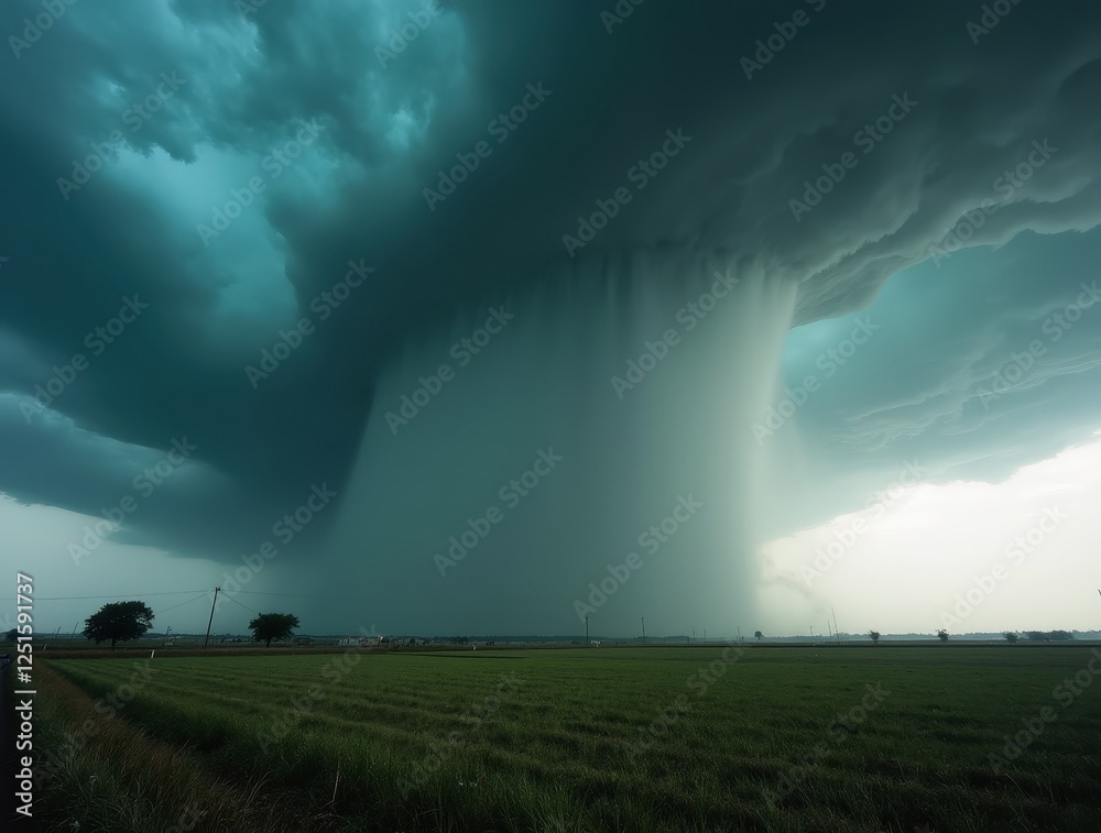 Powerful tornado twisting through stormy landscape with heavy rainfall Powerful tornado twisting through stormy landscape with heavy rainfall