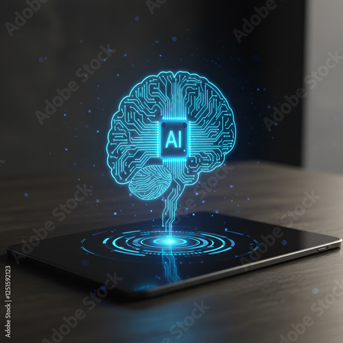 Futuristic AI Hologram: The Digital Brain Interface.
