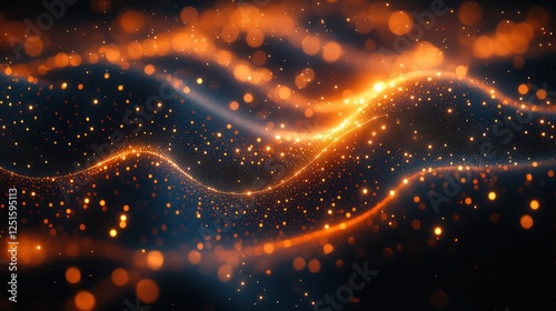 Abstract swirling golden particles on dark background photo