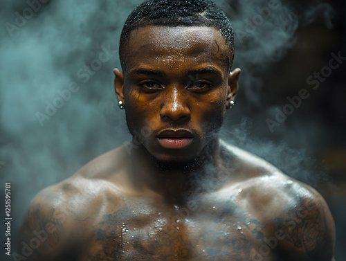 Powerful Athlete Intense Workout Sweat Fitness Bodybuilder photo