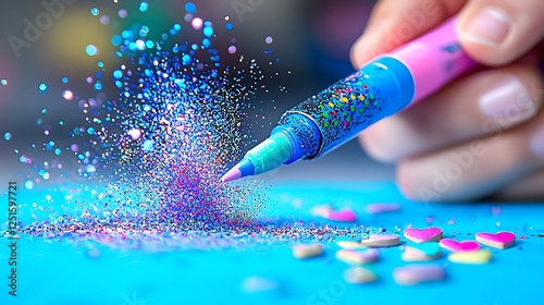 Vibrant Glitter Pen Creating Colorful Art photo