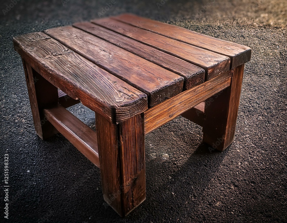 rustic wooden stool featuring rich brown tones on a textured asphalt background perfect for outdoor decor and artistic photography compositions rustic wooden stool featuring rich brown tones on a textured asphalt background perfect for outdoor decor and artistic photography compositions