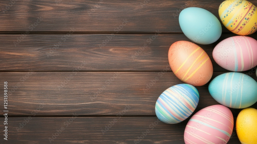 Colorful Easter Eggs on a Dark Wooden Surface Festive Springtime Holiday Celebration. Colorful Easter Eggs on a Dark Wooden Surface Festive Springtime Holiday Celebration.
