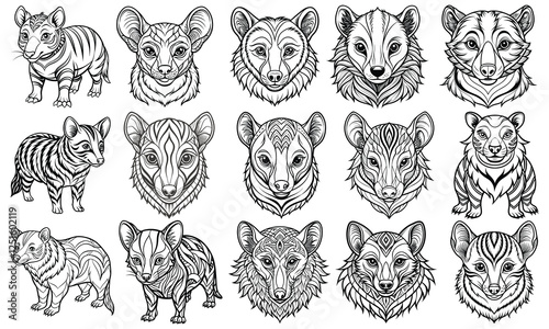 Mammal Coloring Page for Kids in Playful Line Art, Adults in Line Drawing, Perfect for Children's Activity Books or Toddler Fun. Isolated on White Background, Ideal for Learning and Creativity.