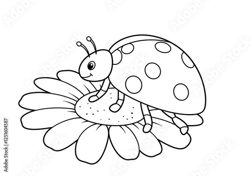 ladybug for children's coloring. A simple and nature-inspired black-and-white design, perfect for educational activities and creative fun. photo