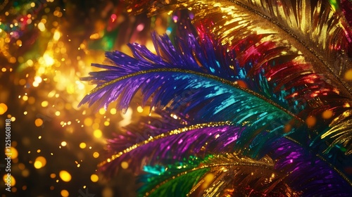 Wallpaper Mural Colorful Feathers with Golden Accents Shimmering Background Artistic Display Festive Decoration. Torontodigital.ca