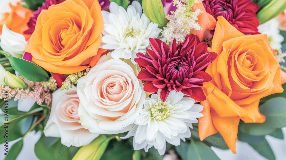 Obraz premium Colorful Floral Arrangement With Roses and Chrysanthemums In A Close Up Composition.