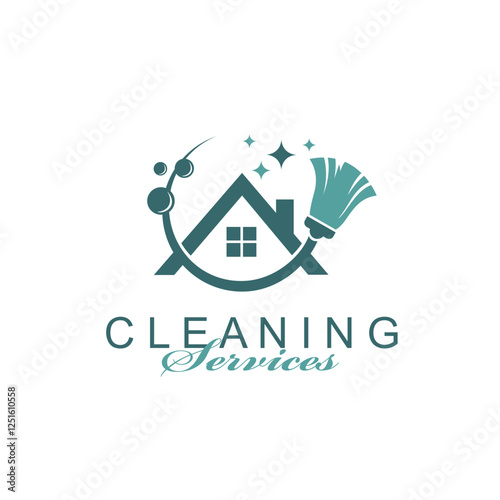 cleaning service design with house isolated on white background