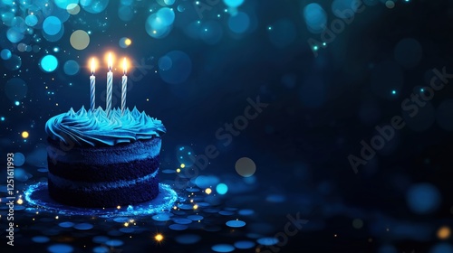 close up Blue birthday cake with with blue bokeh background  with copy space for text vector illustration