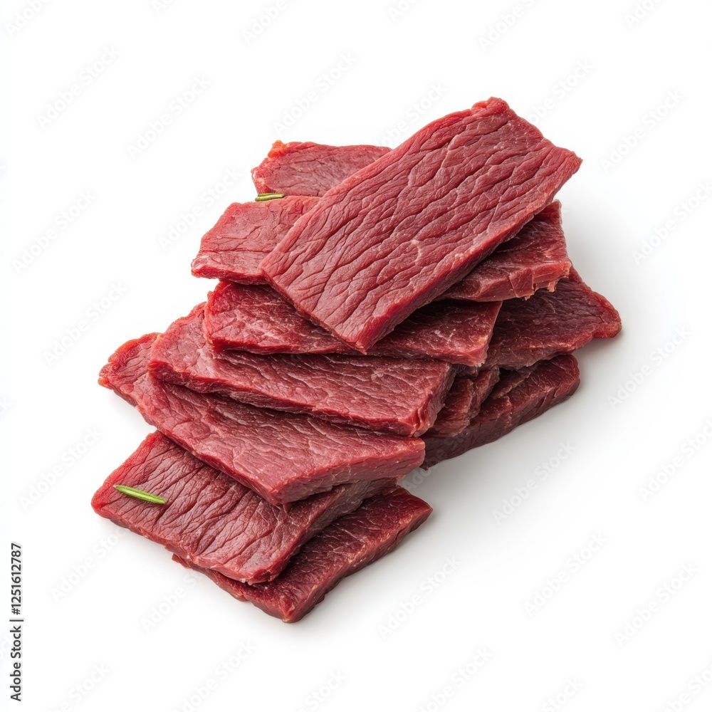 Fresh Raw Beef Slices on White Background Ideal for Culinary Use in Recipes, Cooking, and Food Preparation Fresh Raw Beef Slices on White Background Ideal for Culinary Use in Recipes, Cooking, and Food Preparation